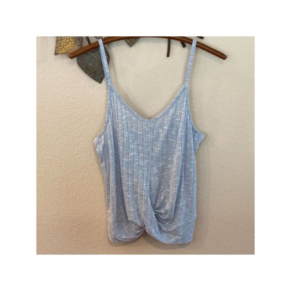 CRAVE FAME Womens Top Light Blue Twist Front Spaghetti Strap V Neck Juniors M